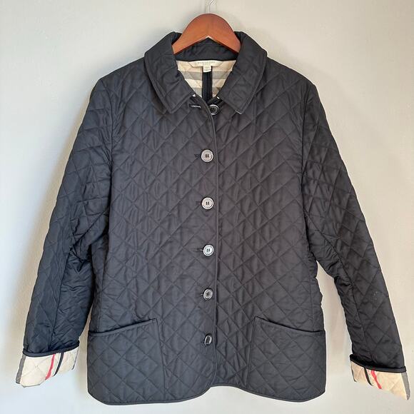 Burberry Brit Black Quilted Trench Coat Button Up Short Jacket Modern British - Picture 1 of 11